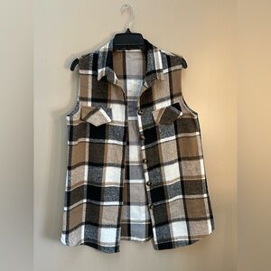 Plaid Sleeveless Women’s Shirt - Black, White, Brown